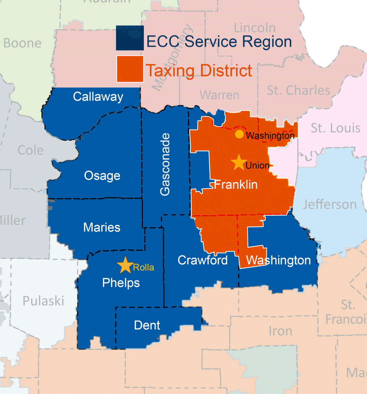 Map of ECC service region and taxing district