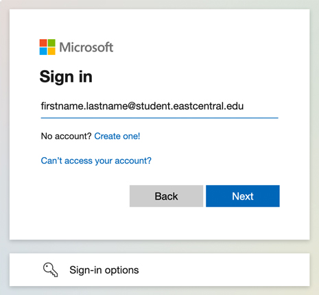 Microsoft Sign in form