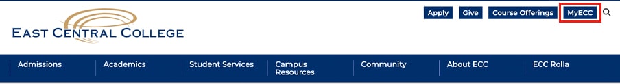 ECC header navigation bar with the MyECC button highlighted