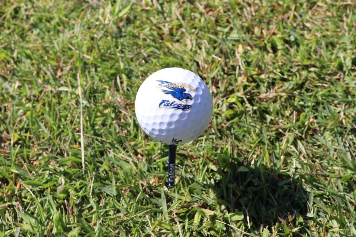 Close up of golf ball with East Central logo