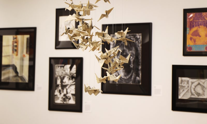 Variety of sculptures and painting in the art gallery by ECC students