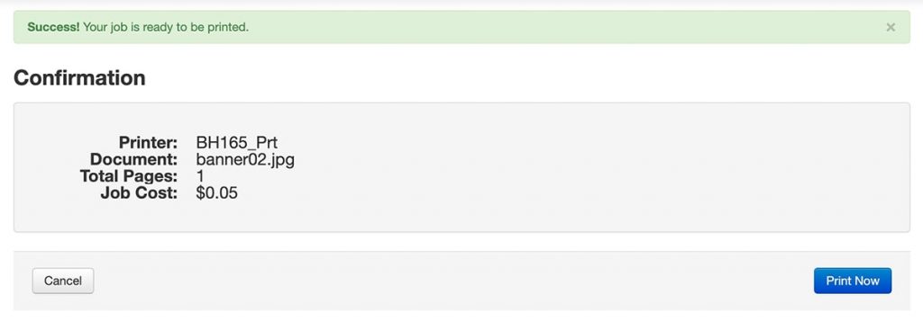 Print Confirmation page