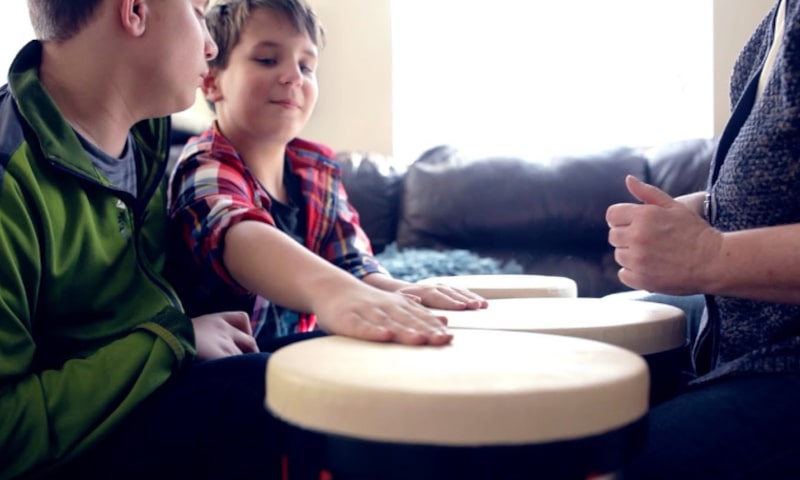 Student playing drums