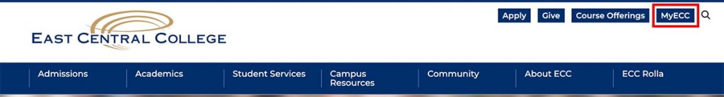 ECC website header navigation with MyECC button highlighted