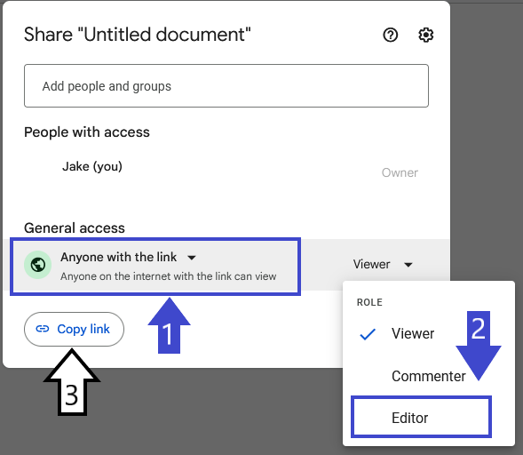 Menu allowing users to change permissions on a Microsoft Word document