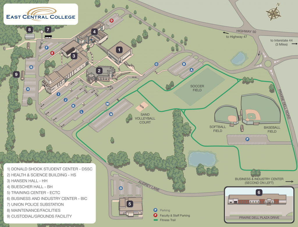 Full illustrated map of East Central College Union Campus