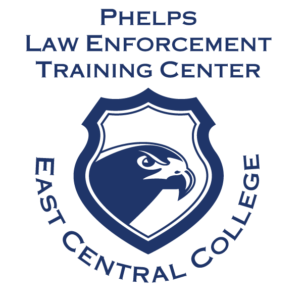 Badge icon with words: Phelps Law Enforcement Training Center, East Central College
