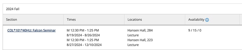 Course list table on Faculty dashboard