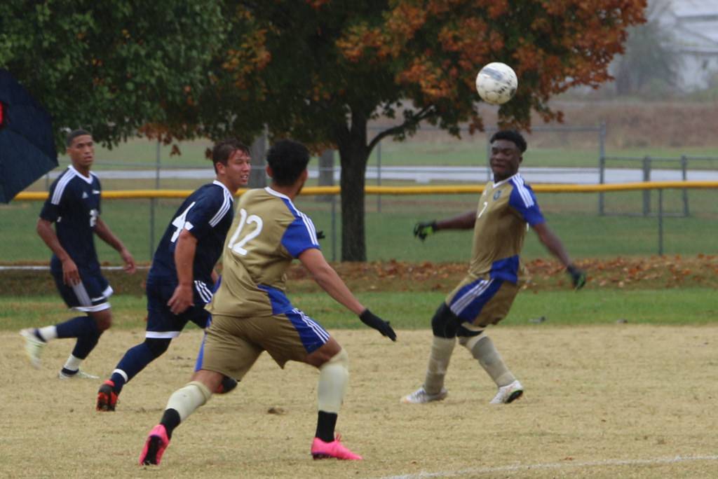 The Falcons soccer players versus St. Louis Community College
