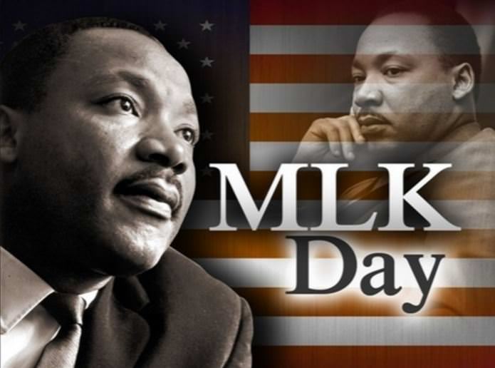 MLK Day with portrait of Martin Luther King Jr.