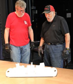John Anglin and David Sutton with 3D model of Miracle on 34th Street set