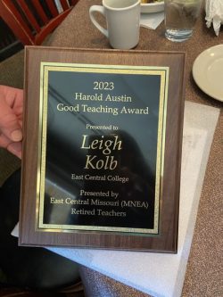 Harold Austin Good Teaching Award plaque