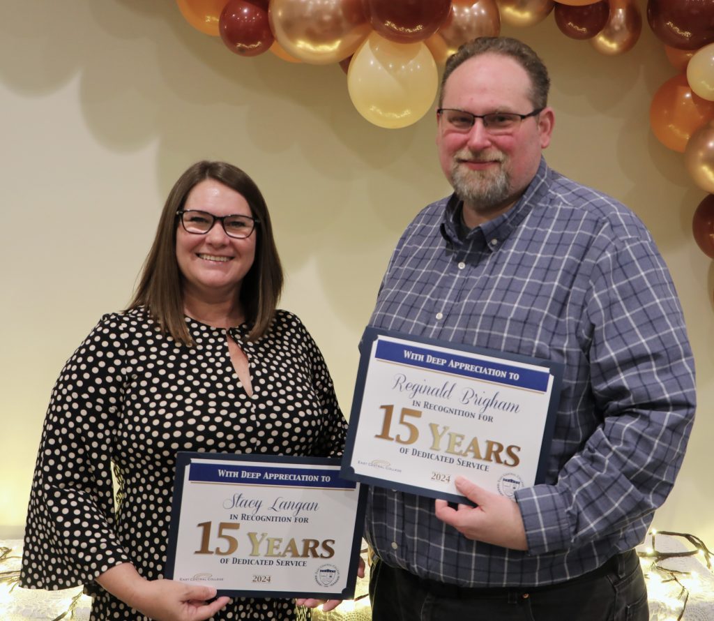 Pictured are the recipients of the 15 Years of Service Awards, from left: Stacy Langan and Dr. Reginald Brigham.