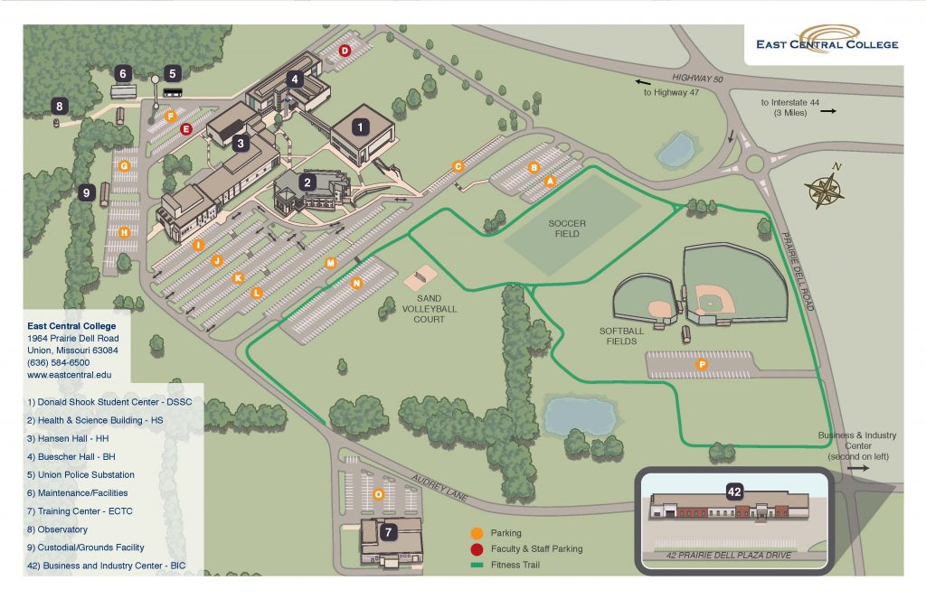 Illustrated graphic of ECC campus.