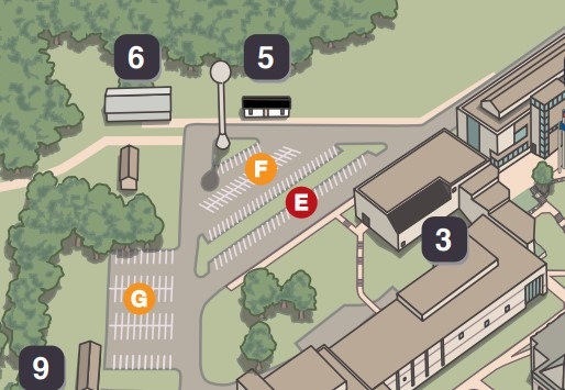 Illustrated graphic of ECC campus parking lots.