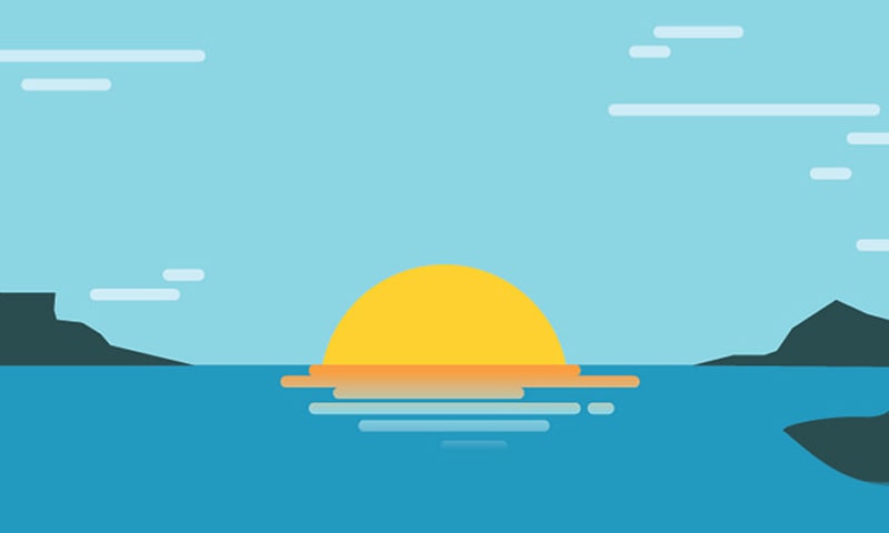 Vector illustration of sun rising over water