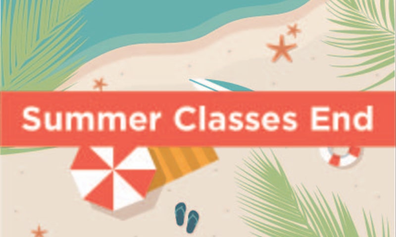 Vector illustration of beach scene with the text Summer Classes End