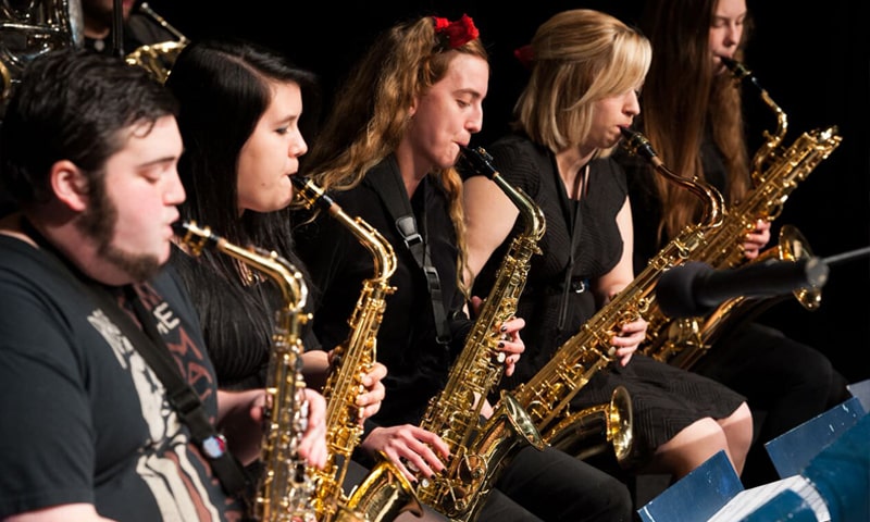 Jazz band members performing